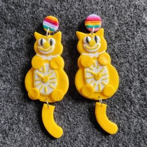 Polymer Clay Cat Earrings Fun Gift for Her, Yellow Lightweight Earrings Handmade